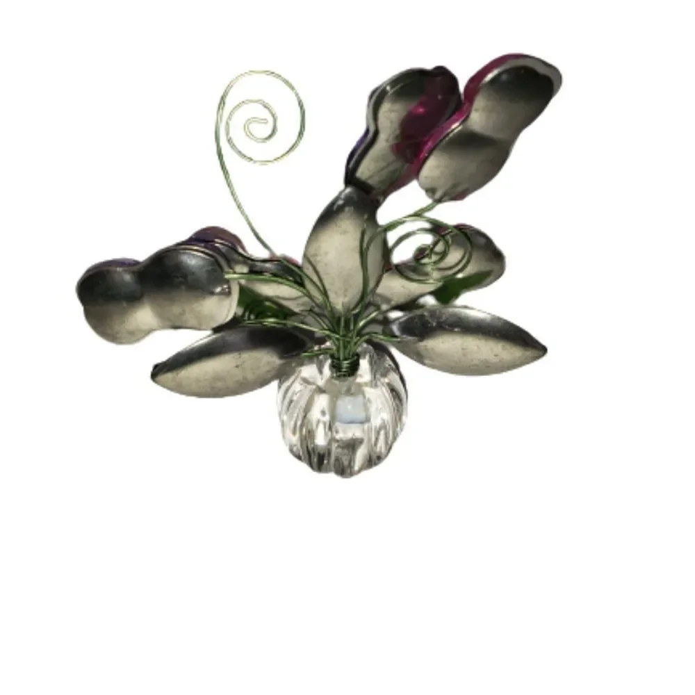 Vintage Acrylic Plastic Faux Flower Arrangement Clear Pot 4x3” 1980s 80s